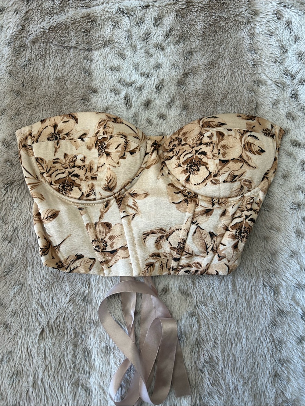 SHEIN Beige Floral Strapless Bustier Camisole